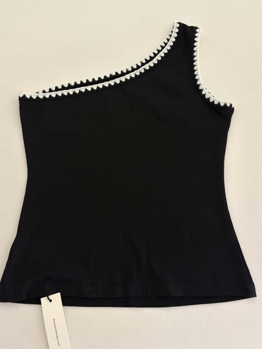 Commense Contrast Trim One Shoulder Off Tank Top-L - Picture 3 of 5